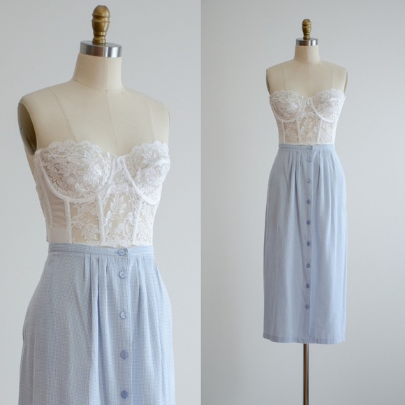 The Unbranded Brand Dresses & Skirts - blue midi skirt 80s 90s plus size vintage pastel blue white gingham plaid skirt